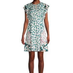 Rebecca Taylor Silk Serene Fleur Print Mix Dress, Palm Combo - Size 10
